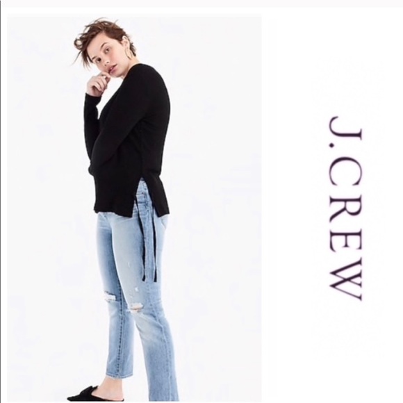 J. Crew Point Sur black ribbed tie tunic sweater - Picture 2 of 8